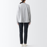 无印良品（無印良品 MUJI） 女式 法兰绒 立领衬衫长袖格子上衣秋季白衬衣纯棉全棉 BCB41C2A 银灰色 M