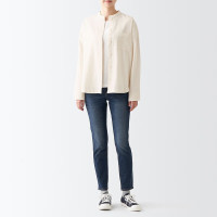 无印良品（MUJI） 女式 法兰绒 立领衬衫长袖格子上衣秋季白衬衣纯棉全棉 BCB41C2A 原色 XL