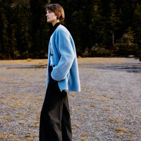 edition外套女冬羊毛麂皮绒V领毛呢大衣 冰川蓝色 M/165