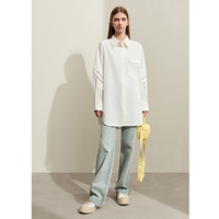 AMII2024秋翻领莱赛尔天丝棉织带拼接白衬衫女长款衬衣12441034 米白 160/84A/M