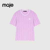 Maje2024春秋款女装花边镂空修身短袖针织衫内搭上衣MFPPU00738 淡紫色 T1