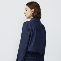 朗姿【王楚然同款】纯棉复古气质蓝色牛仔长袖衬衫上衣女24春衬衣 藏蓝色2 L
