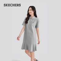 Skechers斯凯奇2024年夏季女款针织POLO连衣裙宽松舒适中长裙