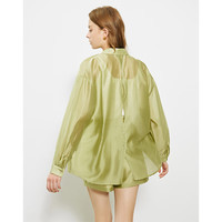 初语法式芥末绿天丝衬衫女2024夏轻薄长袖遮阳polo领上衣开衫 芥末绿 XL