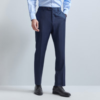 报喜鸟西裤男裤夏季商务休闲男士纯羊毛深色隐格纹西裤直筒长裤子男 深空蓝嵌咖色隐格纹 190A -190/94 /裤脚未封边按需裁剪