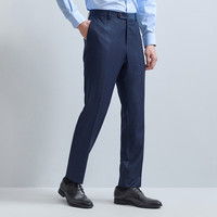 报喜鸟西裤男裤夏季商务休闲男士纯羊毛深色隐格纹西裤直筒长裤子男 深空蓝嵌咖色隐格纹 185A -185/88 /裤脚未封边按需裁剪