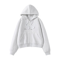 真维斯（Jeanswest）开衫女春季学院风蓝色运动薄款连帽外套宽松上衣JR 浅花灰8080 170/92A/L