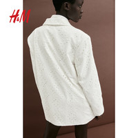 H&M女装西装春季大廓形镂空刺绣休闲单扣棉质外套1228887 白色 170/104 L