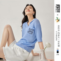 【凯伊莱文联名】2025夏装贴袋画作提花女式短袖针织T恤