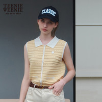 Teenie Weenie小熊女装简约夏装肌理感Polo领针织背心清新无袖毛衫 黄色 S 160