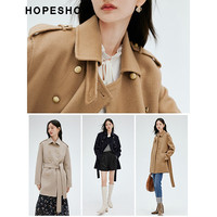 红袖通勤气质双面呢大衣冬季2024女装正肩H型双排扣翻领百搭外套 浅灰052 M