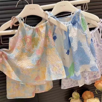拥抱熊夏季油画风吊带套装女童吊带裙裤两件套女宝宝洋气背心裙 日落黄昏套装 90 cm