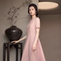 【唯品】新中式2025夏季100%棉开衩短袖连衣裙女国风