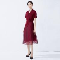 【醋酸系列】夏高级感气质优雅晚会婚宴短袖衬衫领新中式连衣裙