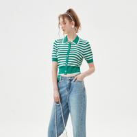 5+ Five Plus女春装条纹针织衫女短袖单排扣别致开衫娃娃领