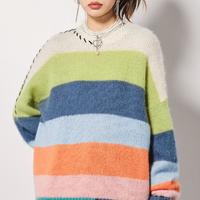 地素秋冬专柜摩登复古针织套头衫圆领毛衫长袖条纹毛衣上衣女