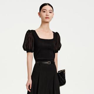泡泡袖网纱针织衫女2024年夏季遮肉显瘦上衣
