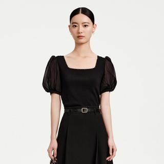 泡泡袖网纱针织衫女2024年夏季遮肉显瘦上衣