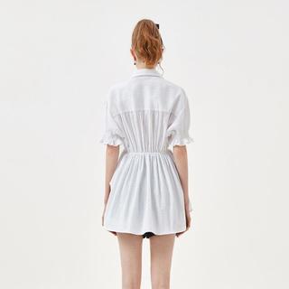 5+ Five Plus女夏装小众短袖衬衫女收腰撞色拼接别致衬衣潮
