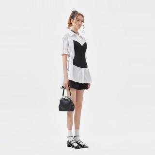 5+ Five Plus女夏装小众短袖衬衫女收腰撞色拼接别致衬衣潮