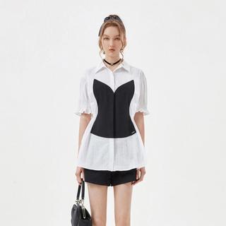 5+ Five Plus女夏装小众短袖衬衫女收腰撞色拼接别致衬衣潮