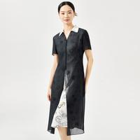 【抽象印花】2024年夏季时尚假两件开叉收腰显瘦短袖网纱裙女