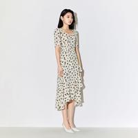 5+ Five Plus连衣裙女裙子法式泡泡袖A字裙方领碎花裙2024女秋装