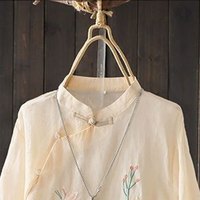 子牧棉麻2025夏装 女复古刺绣衬衫立领中式斜襟盘扣衬衣宽松气质上衣3330