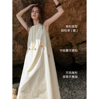 三彩2025夏季新款法式背心裙莱赛尔连衣裙圆领串珠腰绳长裙M 嫩黄色 S 155/80A