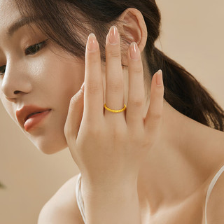 老庙黄金戒指足金实心素圈戒指卷草纹紫荆花女戒16号【约0.6g】