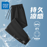 真维斯（JEANSWEST）冰丝直筒休闲裤男款夏季凉感透气空调宽松休闲男士运动束脚长裤子 黑色 纯色 4XL
