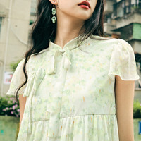 秋水伊人仙美印花雪纺连衣裙2024夏季新款女新中式赫本风立领娃娃裙子女 花料