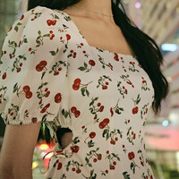 秋水伊人复古方领时尚连衣裙夏季新款女装优雅气质设计感裙子 花料