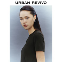 UR夏季女装时尚褶皱收腰修身圆领短袖连衣裙UWG740021 正黑 XS