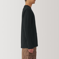 無印良品 MUJI（無印良品 ）男式 水洗 天竺织 圆领长袖T恤 男士打底衫男款秋季AB1LLA4A 黑色 XL （180/104A）