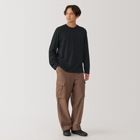 無印良品 MUJI（無印良品 ）男式 水洗 天竺织 圆领长袖T恤 男士打底衫男款秋季AB1LLA4A 黑色 S （165/84A）