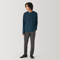 無印良品 MUJI（無印良品 ）男式 水洗 天竺织 圆领长袖T恤 男士打底衫男款秋季AB1LLA4A 深藏青色 S （165/84A）