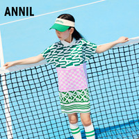 安奈儿童装女童短袖连衣裙夏学院风洋气女孩运动棒球裙子 绿调花3132