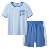 三枪童装凉感木代尔防螨抑菌男童女童吸湿排汗圆领家居服 短袖短裤天蓝 165