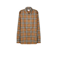 BURBERRY/博柏利男款长袖衬衫T恤经典格纹拼色单排扣上衣 棕色 S