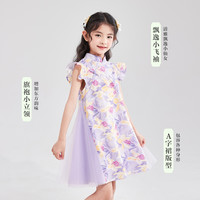 笛莎童装女童连衣裙2025夏季大童女孩公主裙儿童汉服旗袍裙子 绿印花