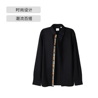 BURBERRY/博柏利男款长袖衬衫T恤翻领纯色棉质单排扣上衣 黑色 XS