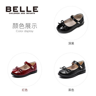 百丽童鞋女童黑色小皮鞋大童公主鞋女孩宝宝软底春夏单鞋儿童鞋子