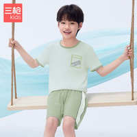 三枪童装凉感木代尔防螨抑菌男童女童吸湿排汗圆领家居服 短袖短裤青绿 165