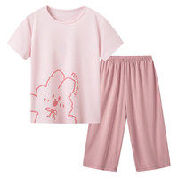 三枪童装凉感木代尔防螨抑菌男童女童吸湿排汗圆领家居服 短袖中裤浅粉红 110