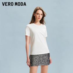 VERO MODA T恤女2025夏流行单品纯棉短袖正肩上衣