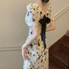 FOURDATRY 茶歇法式露背连衣裙女夏季感气质长裙收腰显瘦