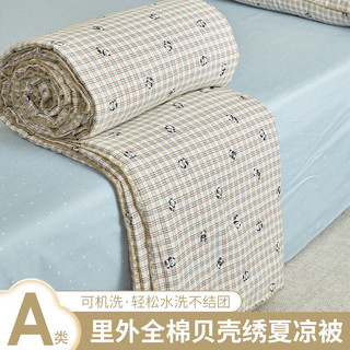 兰芮（Lanrui）A类空调被子 夏季100%纯棉夏凉被裸睡薄款棉花被可水洗 里外全棉-熊猫靓仔 150*200cm(单夏被）