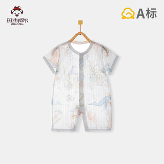 班杰威尔婴儿衣服夏季薄款纯棉婴儿连体衣短袖无骨哈衣清凉爬服空调衫 短袖趴趴熊 59cm
