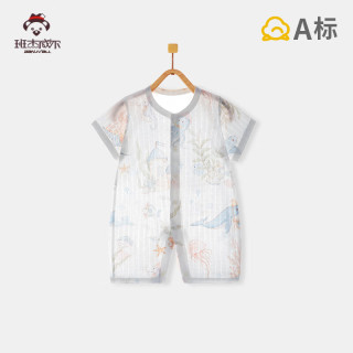 班杰威尔婴儿衣服夏季薄款纯棉婴儿连体衣短袖无骨哈衣清凉爬服空调衫 短袖趴趴熊 59cm